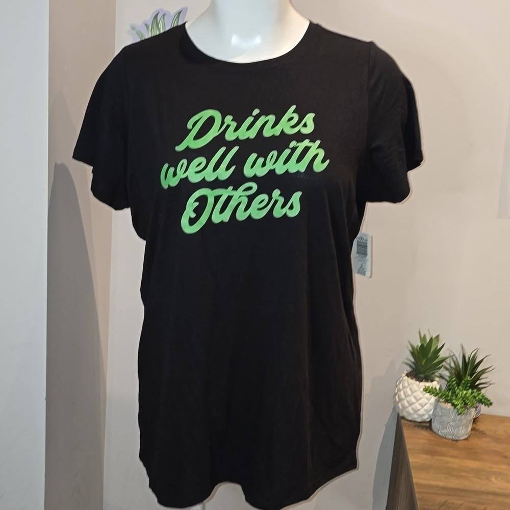 Torrid - "Drinks Well with Others" Classic Fit Signature Jersey Tee, Deep Black  - Picture 2 of 14